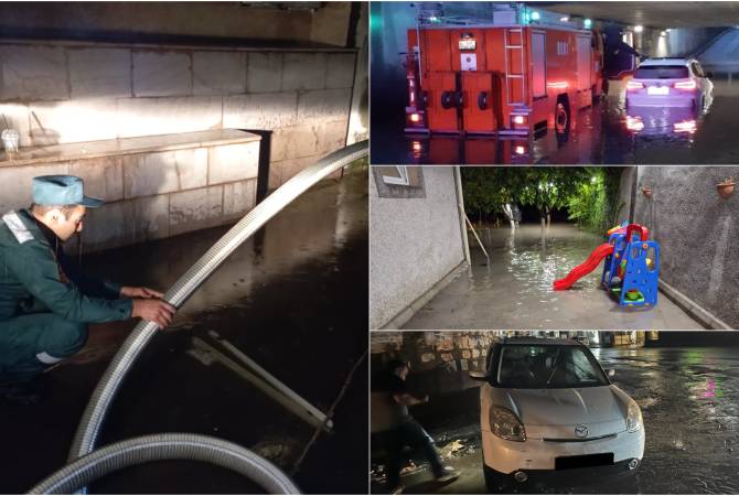 Երևանի մի շարք փողոցներում տեղատարափ անձրևի հետևանքով փլուզումներ են տեղի ունեցել, ջրալցվել են շենք-շինություններ